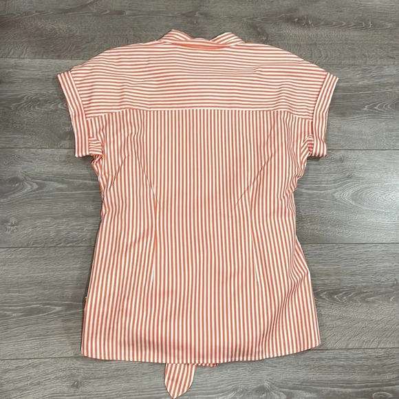 NWT Talbots Tie Waist Button Front Striped Orange and White Short Sleeve Top M - Picture 16 of 16